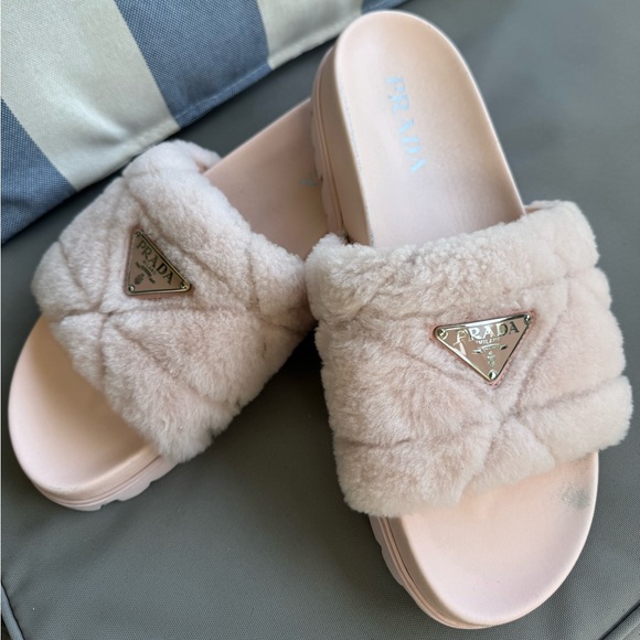 Prada Pink Shearling Slides US10/ EU 40 - Picture 1 of 11